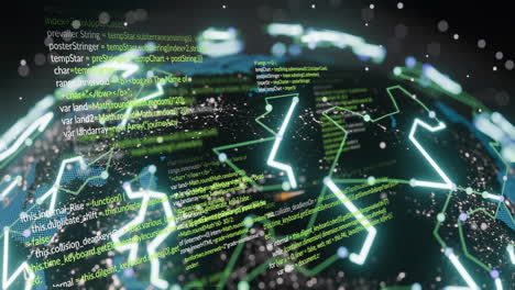 programming code and data flow animation over digital network connections