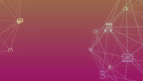 animación de la red de conexiones con iconos en fondo rosa