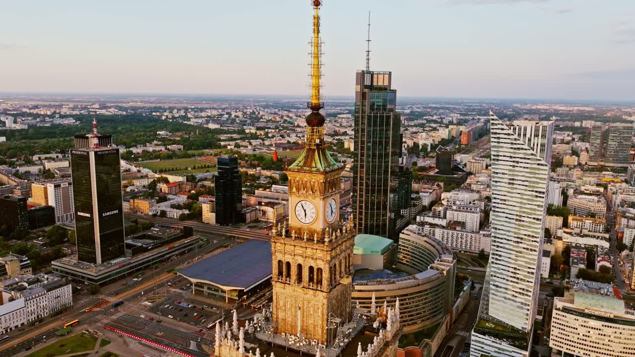 Clock tower in Warsaw skyline reflects East West rivalry and global risks