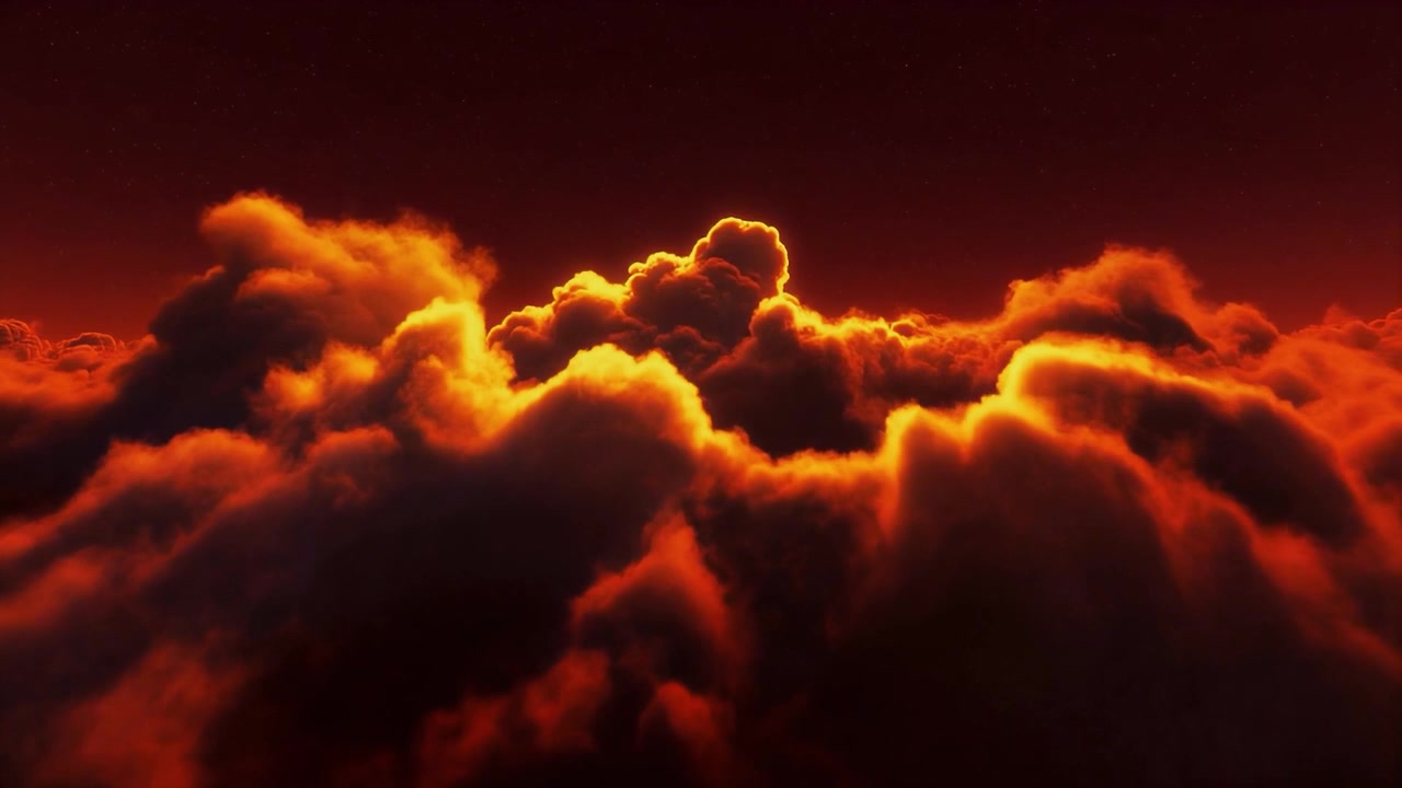 Luftaufnahme von leuchtenden orangefarbenen Wolken bei Sonnenuntergang