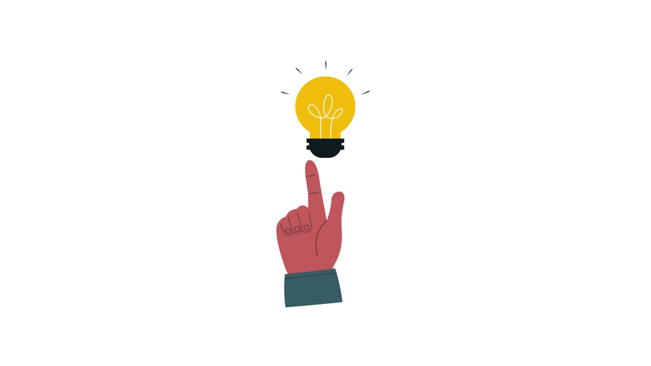 Mano animata che indica un'idea luminosa