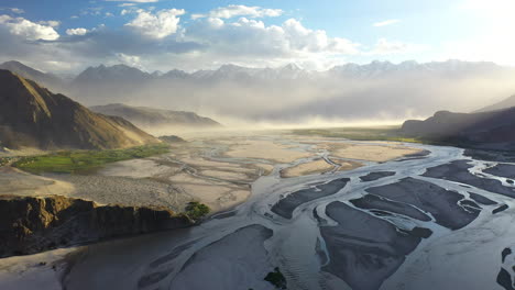 cinematic aerial shot of skardu valley in gilgit baltistan, pakistan