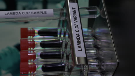 tubos de ensayo de la variante lambda c37 extraídos de la gradilla