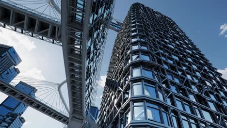 modern skyscraper and bridge in cityscape