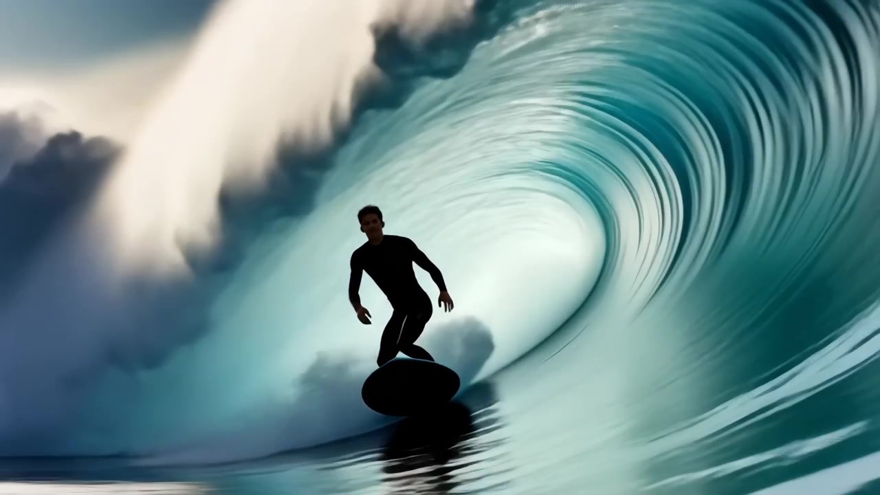 Silhuet surfer rider en kraftfuld tøndebølge i havet