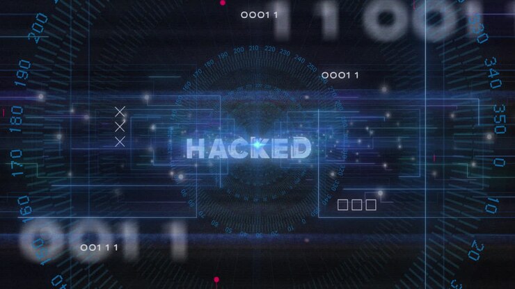 Animation of hacked text and data processing over circuit board