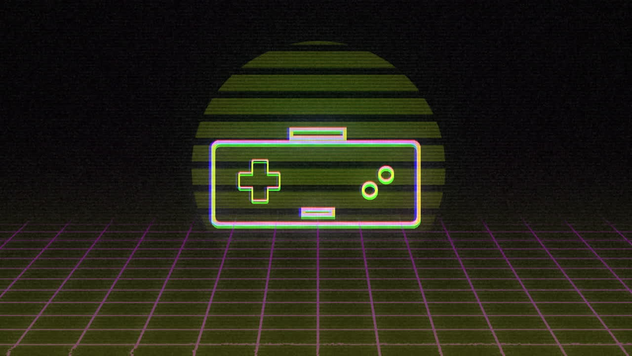 메타버스 배경 위의 게임 컨트롤 패드의 애니메이션