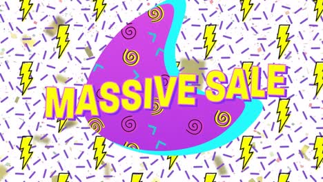 animation of massive sale text over retro vibrant pattern background