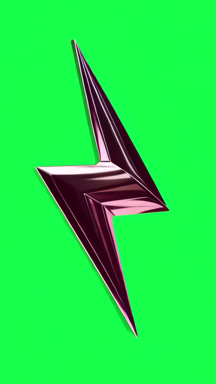 Futuristic metallic lightning bolt design animation, transparent 4K video, green screen