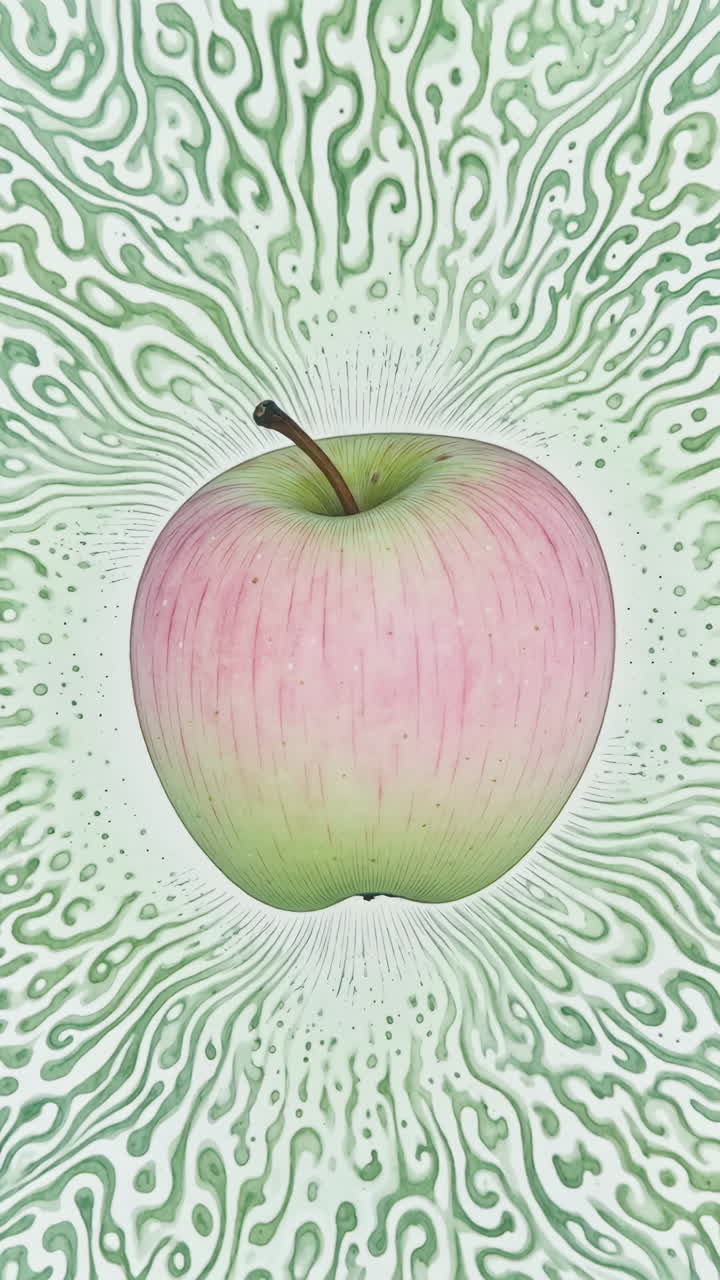 Abstract Apple with Swirling Green Pattern
