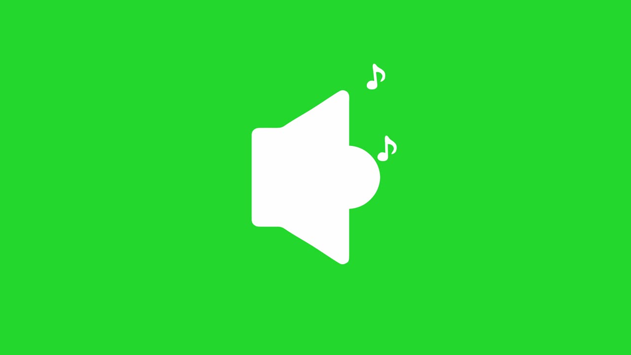 소리 기호: 소리 아이콘: 녹색 화면 배경에 있는 애니메이션 아이콘.