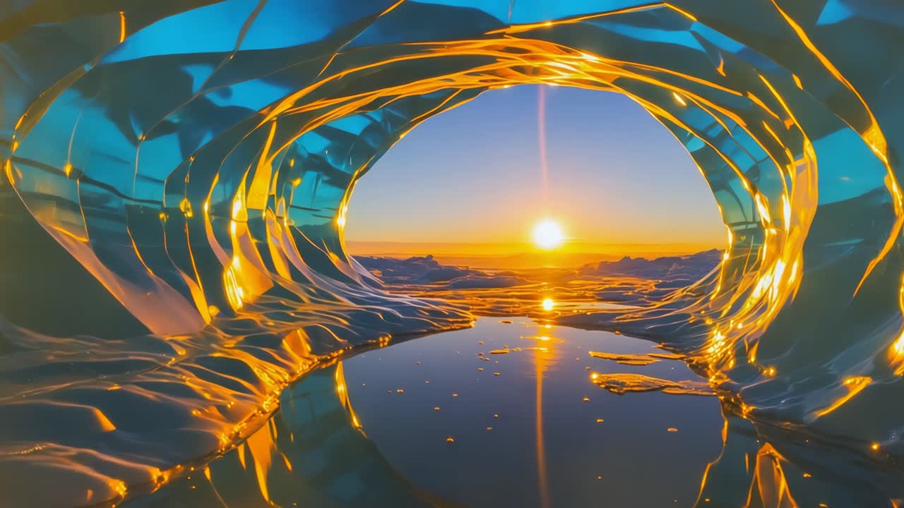 Golden Sunset through an Icy Cavern