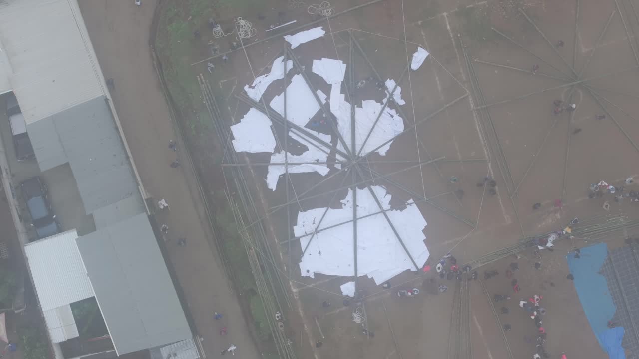 Top down view of giant kite frame at Sumpango Kite Festival, aerial