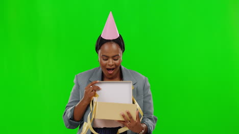 Greenscreen,-Geburtstag-Und-Schwarze-Frau-Mit-Geschenk