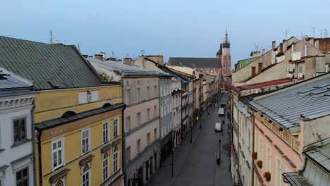 saint florian gate and street, townhouses rooftops, aerial view panorama