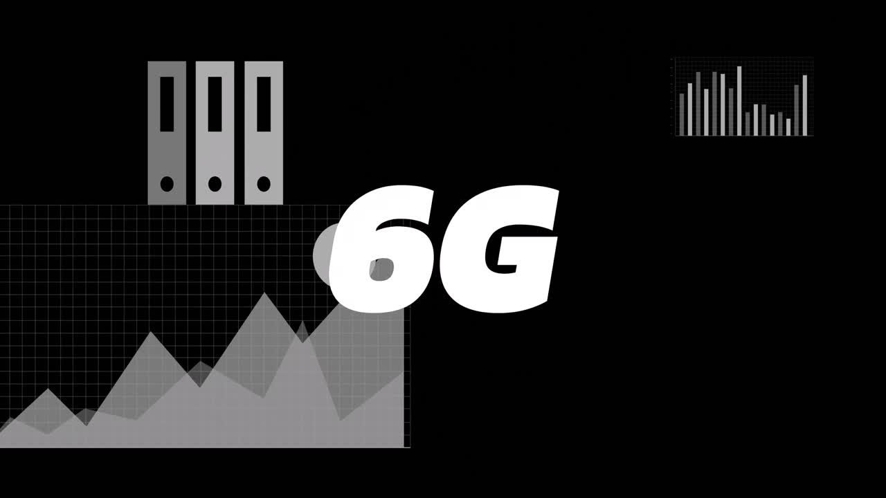 Animation of 6g text and computer data processing