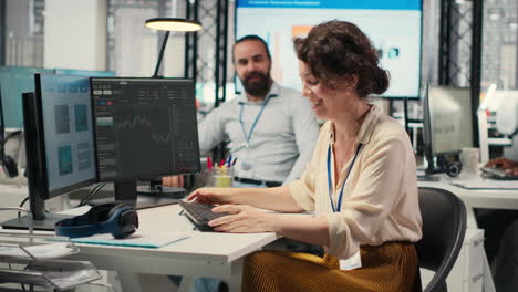 Vertical Video Account administrator celebrates candlestick charts upward trends