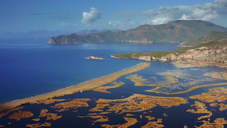 aerial view of the place where dalyan delta meets iztuzu beach