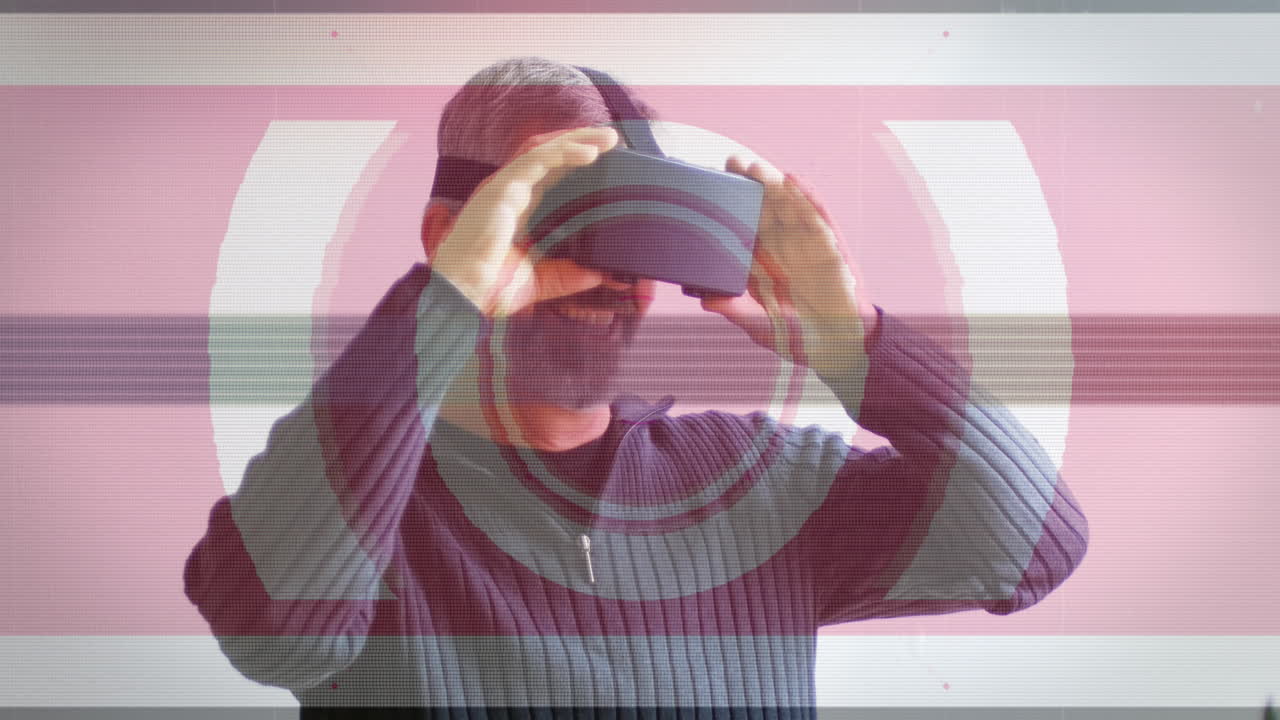 animación del escaneo del alcance y el procesamiento de datos sobre el hombre que usa auriculares vr