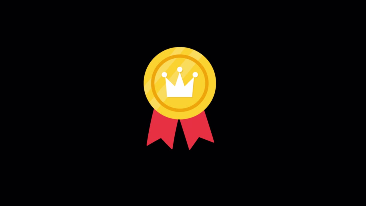 Animated Gold Medal Icon with Crown Symbol on Black Background