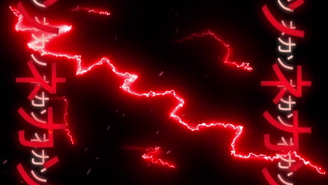 animation of red symbols over lightnings on black background