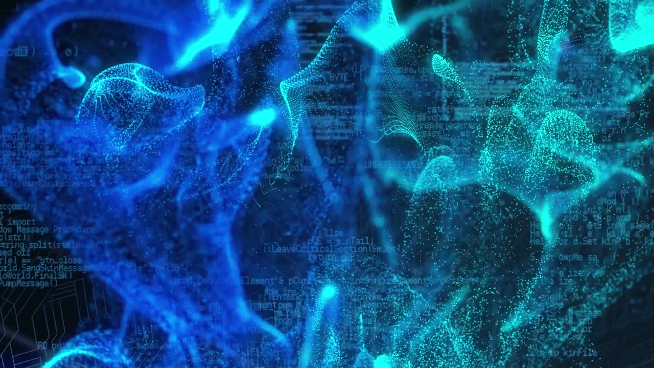animación del lenguaje de programación azul y onda dinámica de puntos