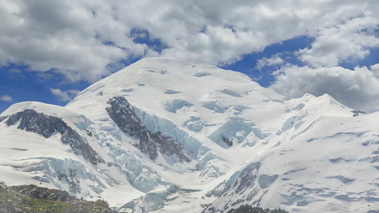 Mont Blanc in the French Alps, zooming time lapse of the majestic snow-capped summit