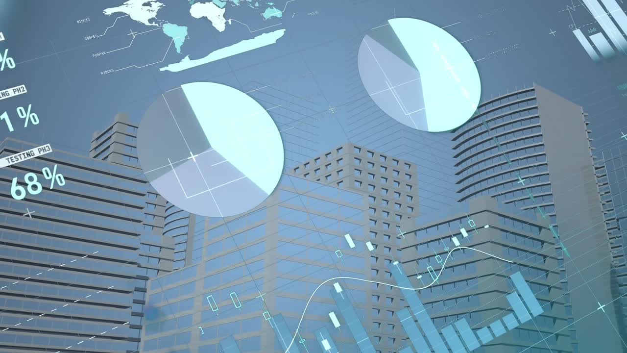 都市景観上のデータ処理による統計のアニメーション