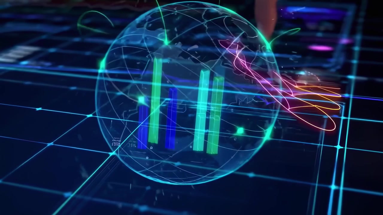 Human Hand Interacting with Futuristic Digital Data Interface