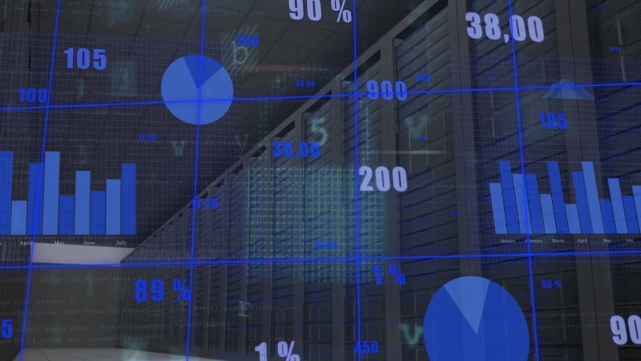 animación del procesamiento de datos a través de servidores informáticos
