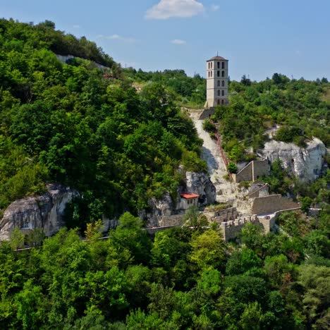 aerial view of mountain monastery