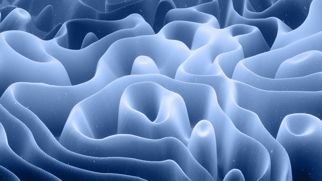 Beautiful abstract 3D surface with glitter sparkles, abstract 3d waves run on surface in loop. Black gray gradient, soft matte material with light inner glow. Smoothly 4k animation