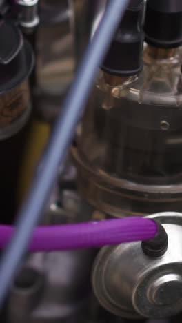 close-up view of a vintage car engine components
