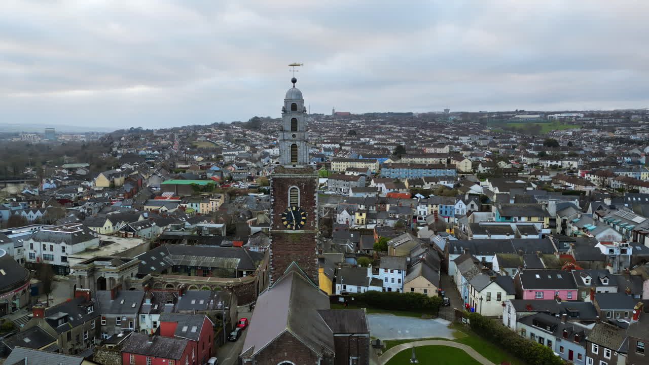 Aerial drone view of the St Anne's Church Shandon Bells and Tower