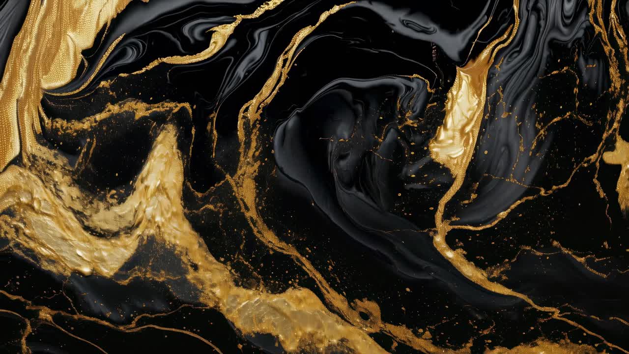 Abstract black and gold marble texture with swirling patterns