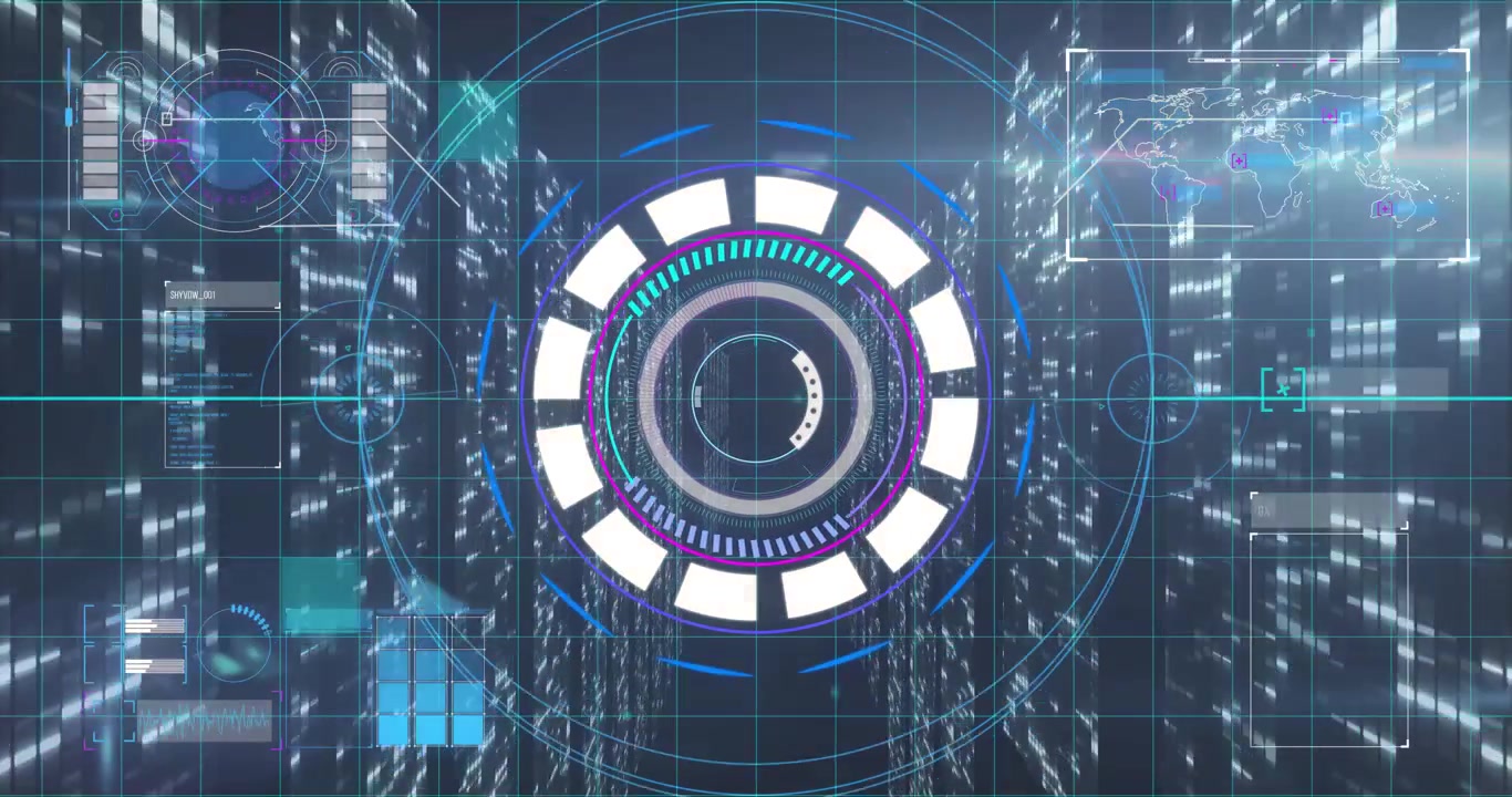 Faint circle appearing starting HUD interface rings rotating panels emerging, activating interface