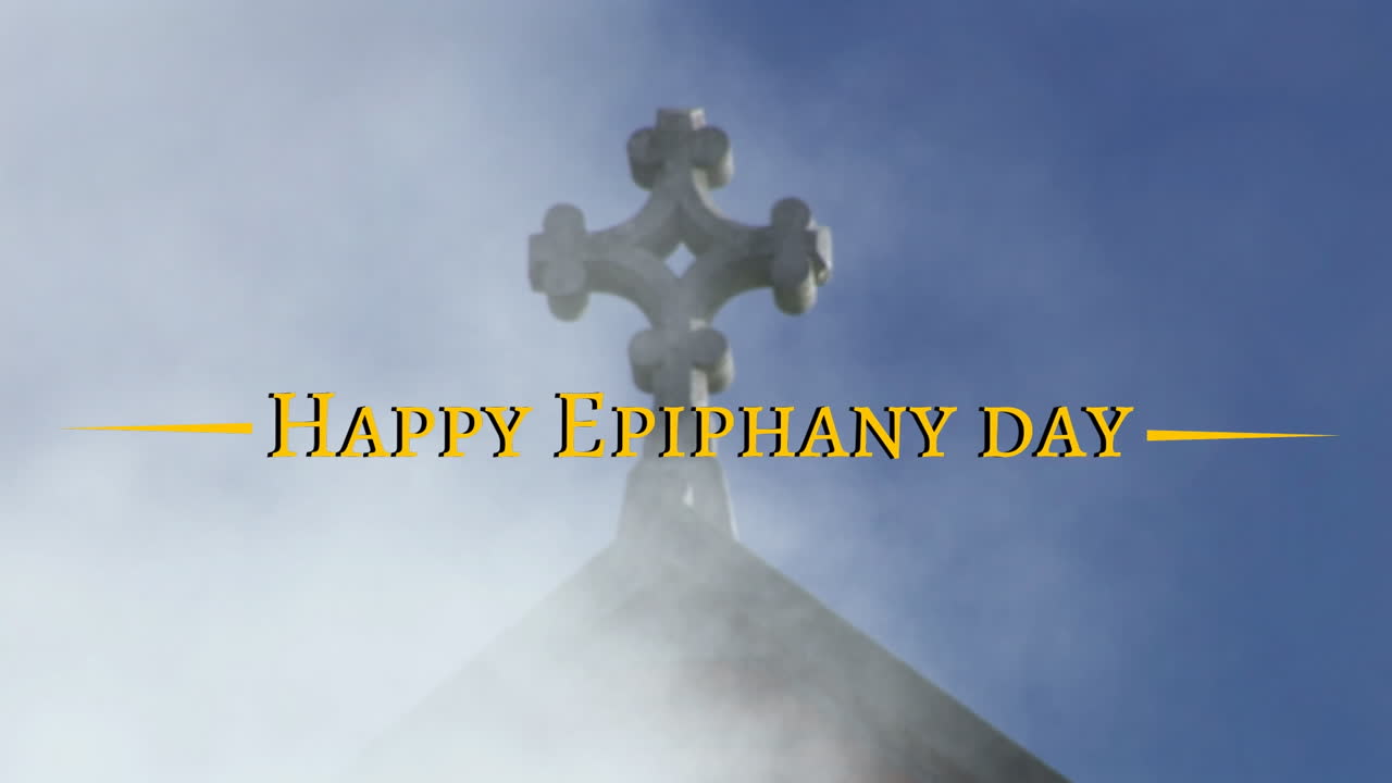 흡연과 십자가 위의 행복한 에피파니 데이 텍스트의 애니메이션