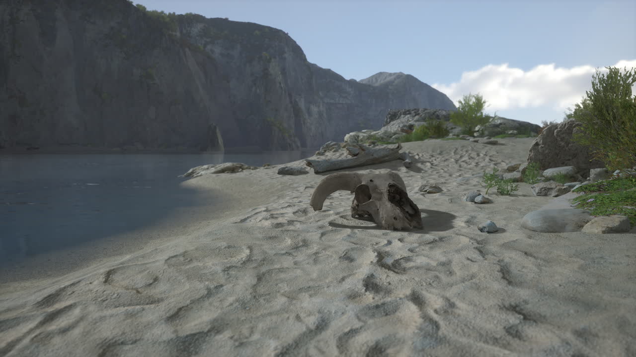 해변 에 있는 동물 의 두개골