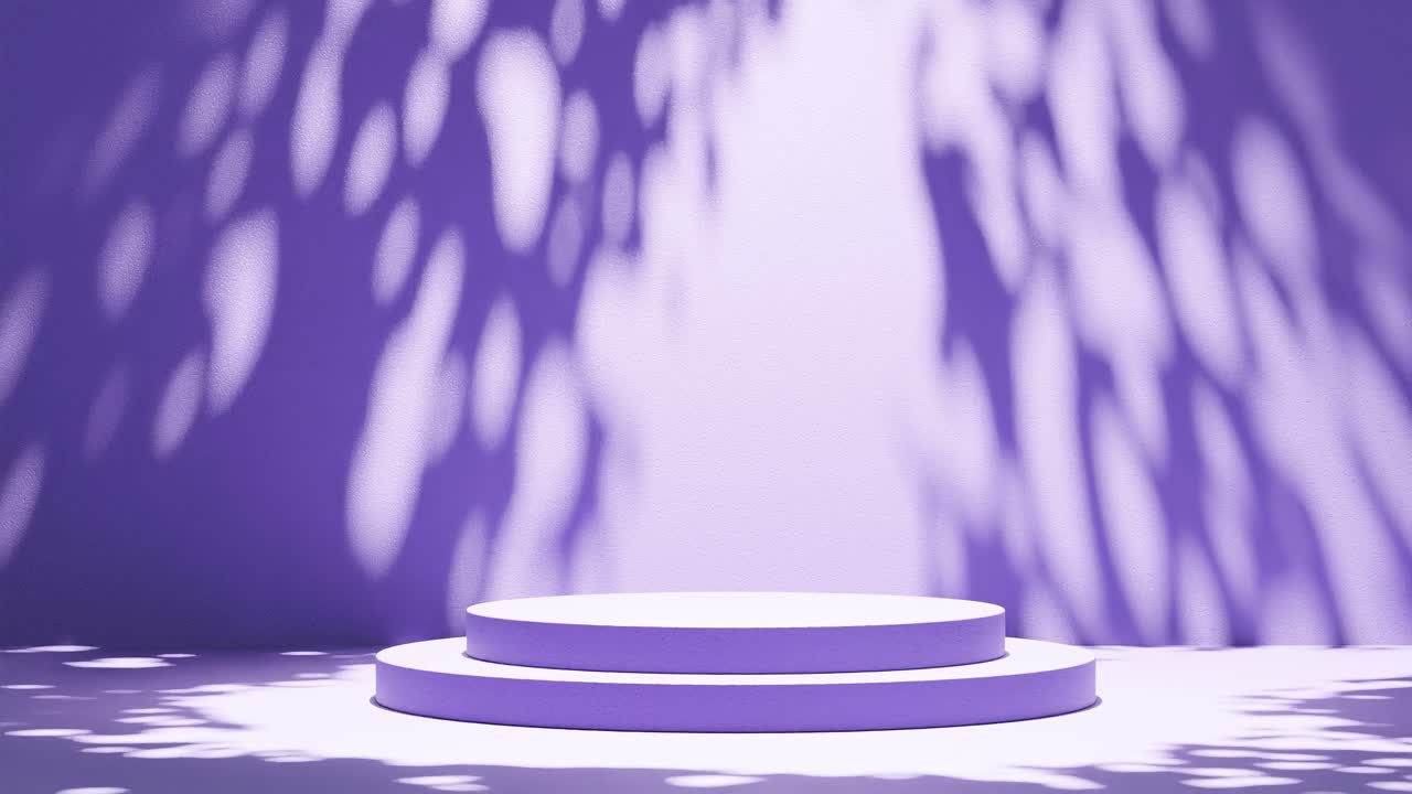 plataforma de exhibición azul sereno con fondo púrpura claro moteado