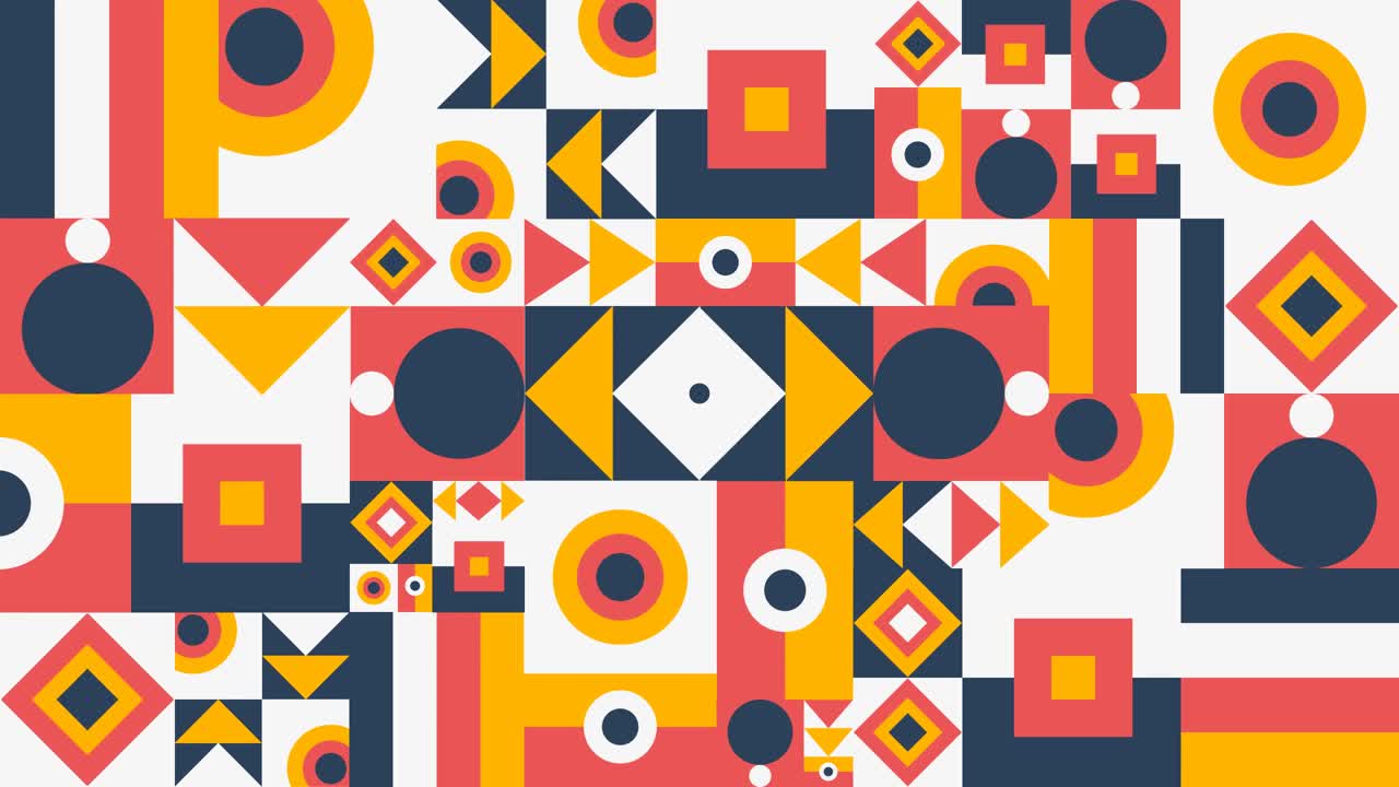 Colorful Memphis Style Geometric Shapes Pattern Animation Loop