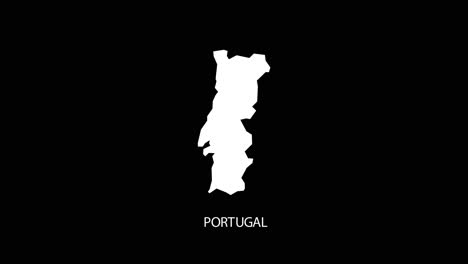 digital revealing and zooming in on portugal country map alpha video with country name revealing background | portugal country map and title revealing alpha video for editing template conceptual