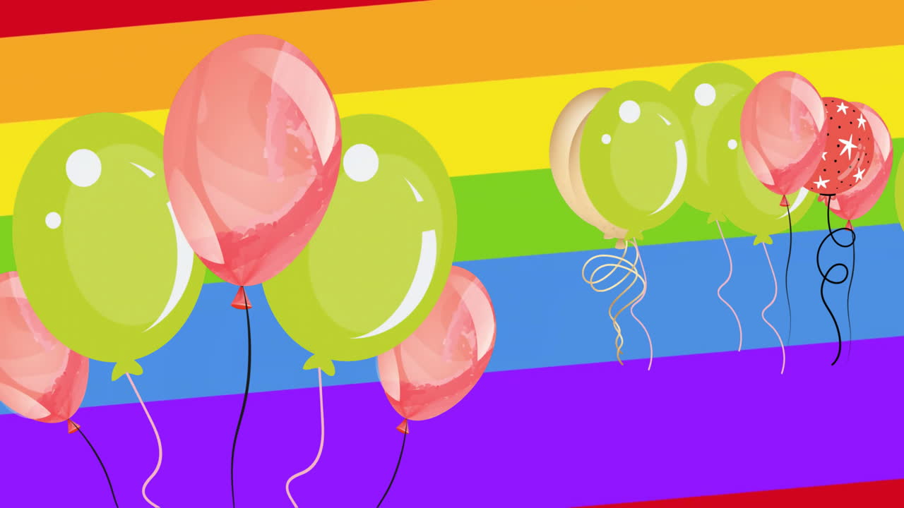 animación de globos coloridos en el fondo del arco iris