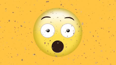 Animation-of-confetti-falling-over-surprised-emoji-on-yellow-background