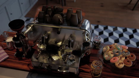 máquina de café en una mesa de madera