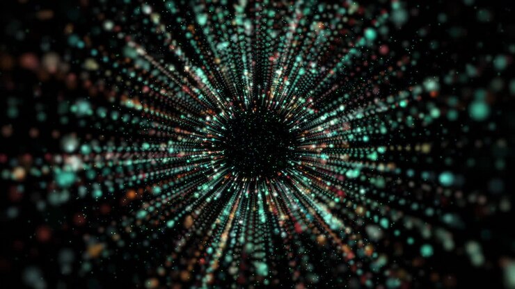 Tunnel of cyberspace with particles and Digital data. Looped animation