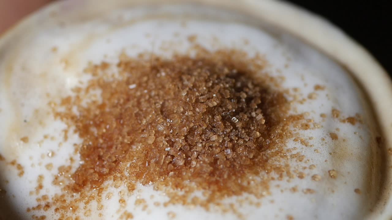 Close-up of Sugar on Cappuccino Foam
