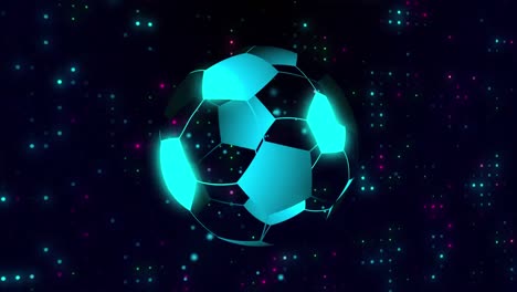 Animation-of-football,-glowing-spots-and-data-processing