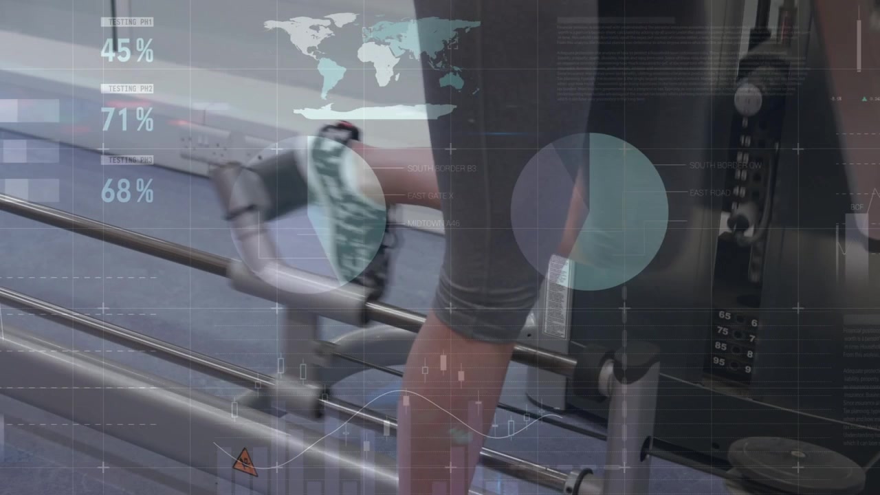 Animation of data processing and statistics over strong man exercising