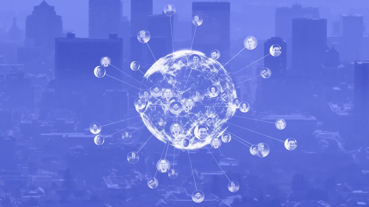 도시 풍경에 대한 연결을 가진 지구의 애니메이션