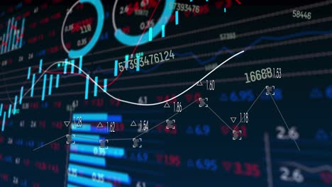 animation of numbers, graphs and financial data on digital screen